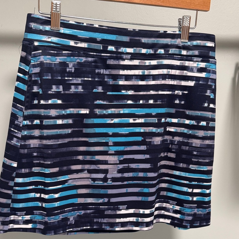 Callaway Navy, Teal, White & Gray Striped Skater Skirt